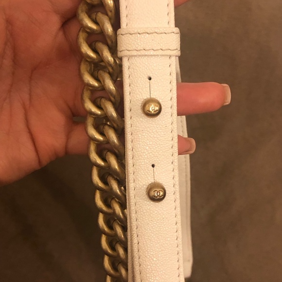 Chanel Small Le Boy White Gold Caviar Bag - Picture 7 of 8